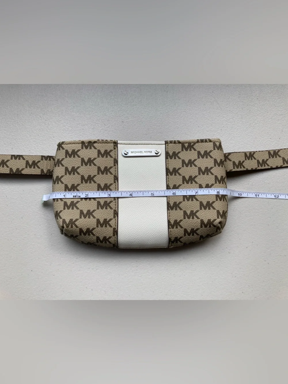 Michael Kors Logo Print Belt Bag Brown Khaki Sporty White Stripe Small / Medium